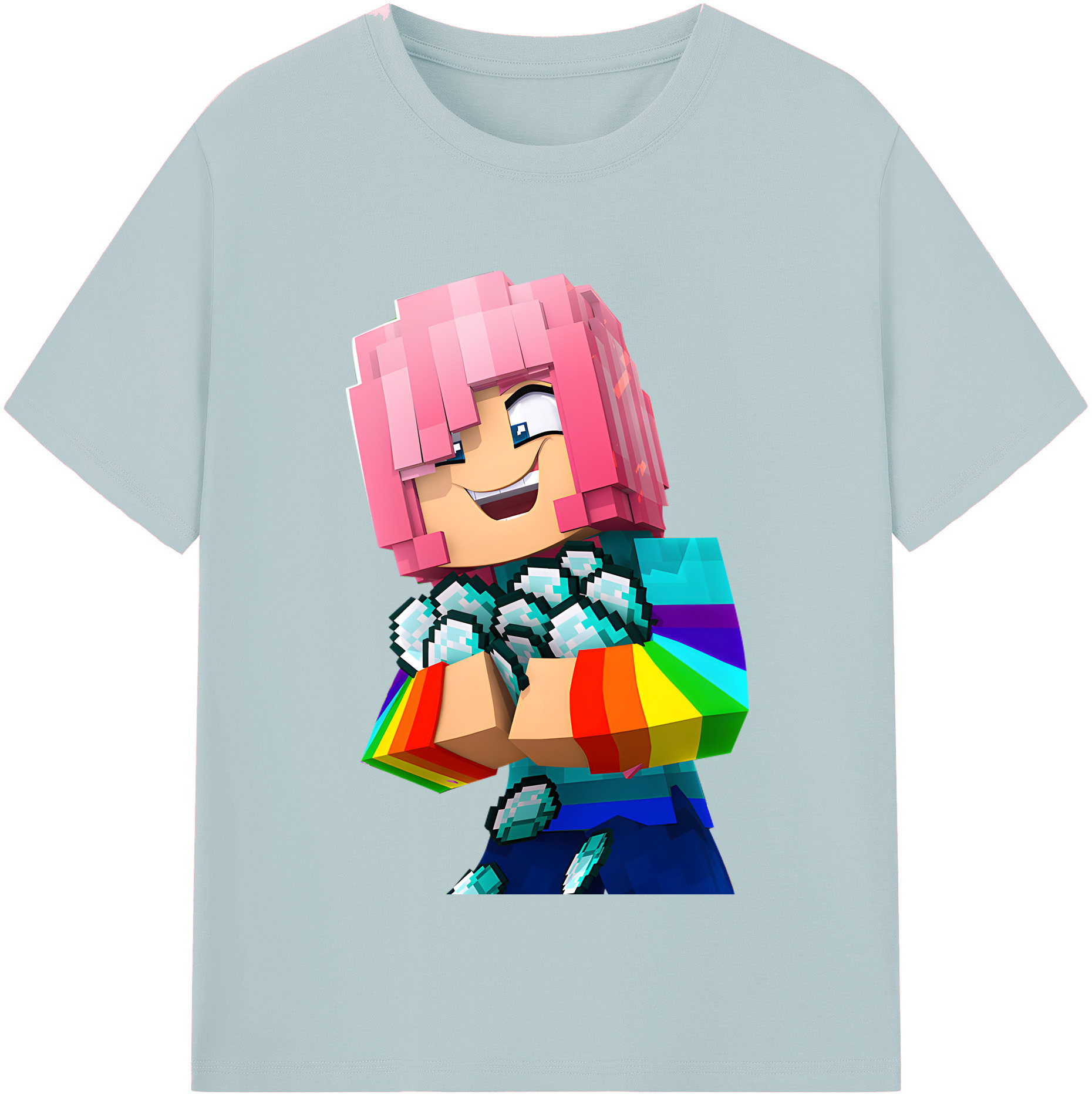 （画像用） マインクラフト ブロックの世界 Minecraft MC Block world 綿100％半袖Tシャツ（フロントプリント）